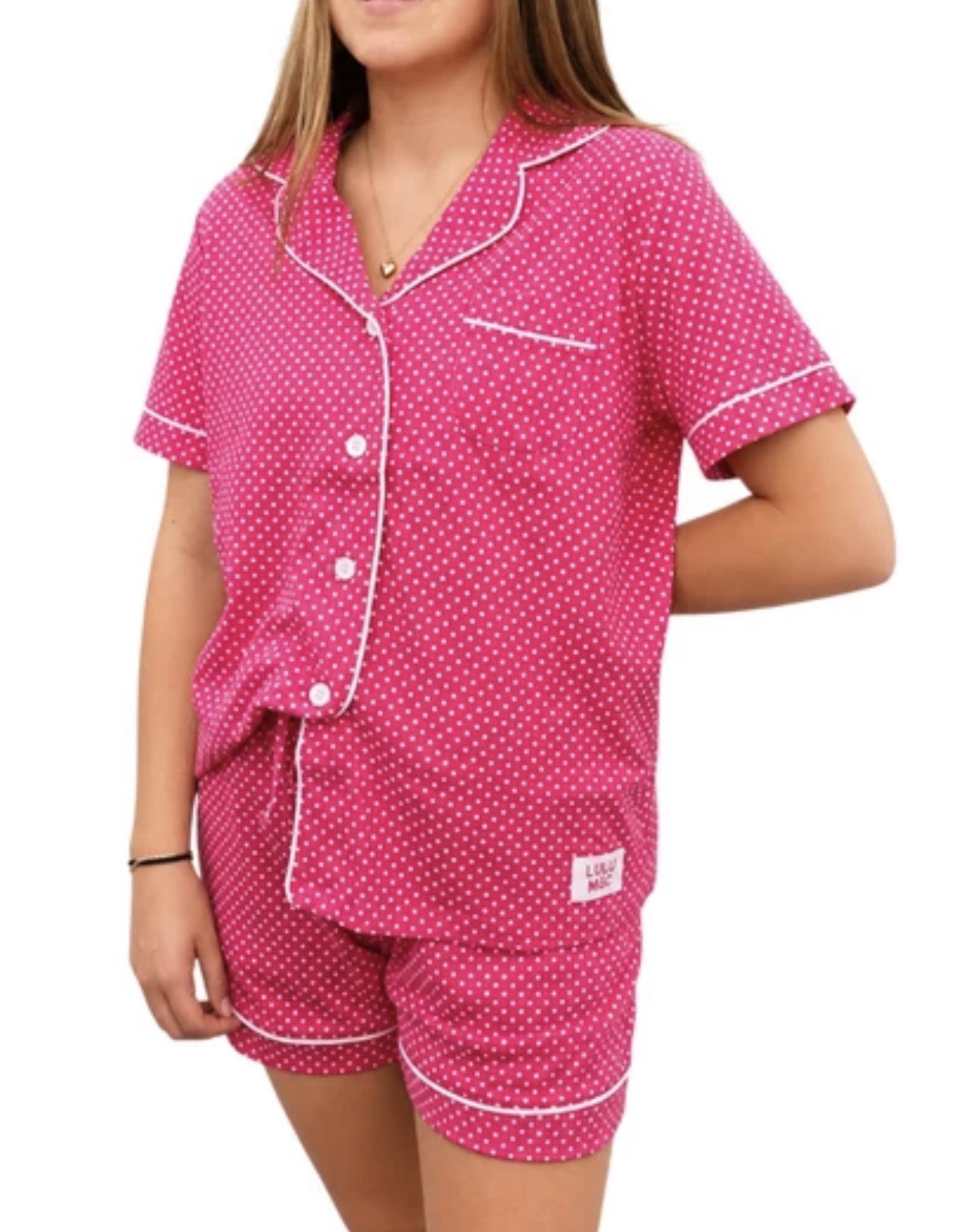 LuLu Mac PJ Hot Pink WhiteDot