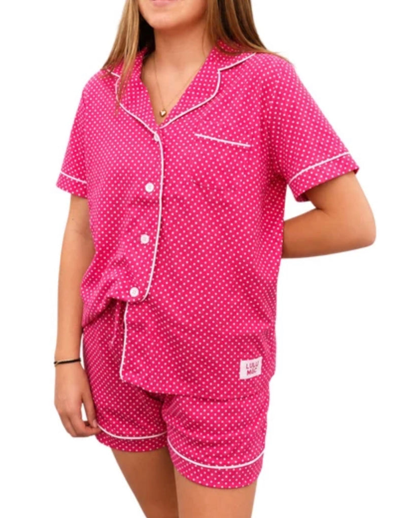 LuLu Mac PJ Hot Pink WhiteDot